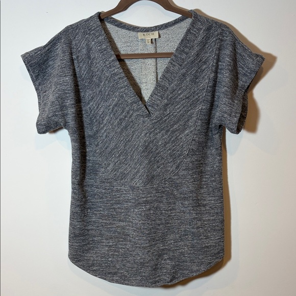 Koch Short Sleeve V-neck Sweatshirt-Heather Gray - M - 100% Cotton- Made in USA